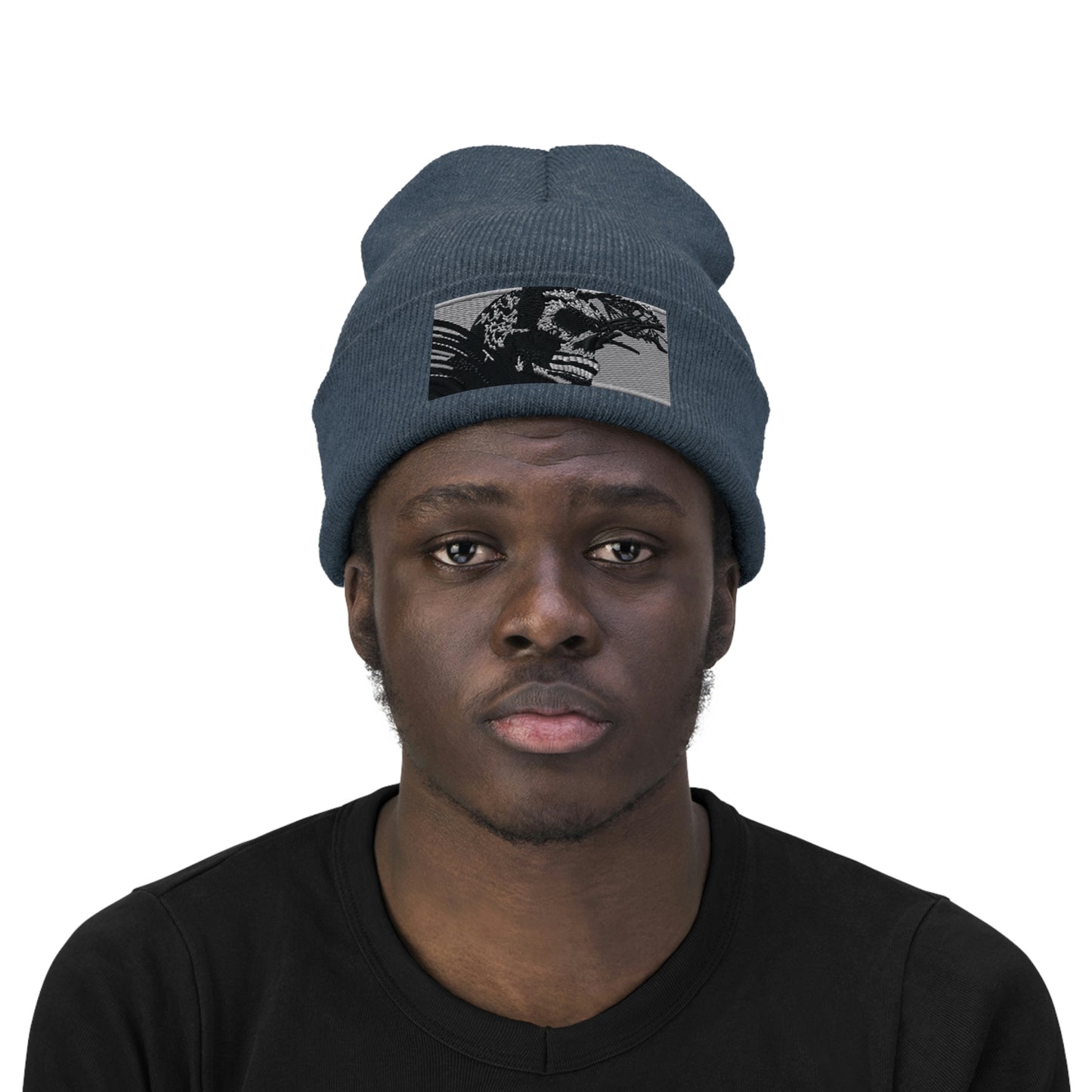 Skull Warrior (b&w) - Unisex Knit Beanie - Fry1Productions
