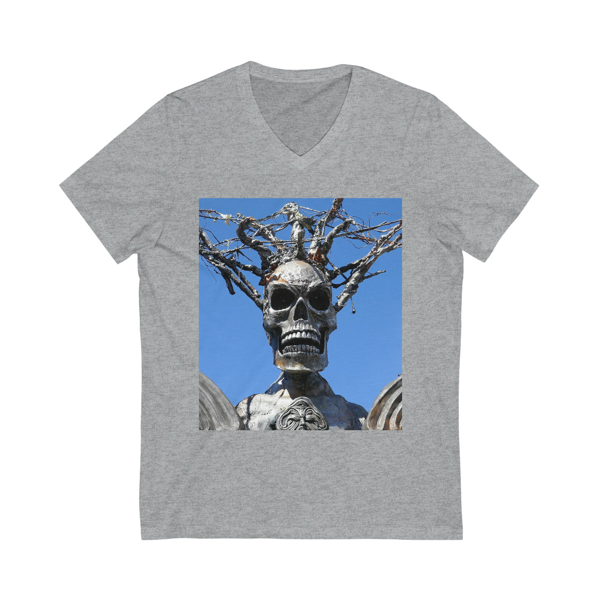 Skull Warrior Stare - Unisex Jersey Short Sleeve V-Neck Tee - Fry1Productions