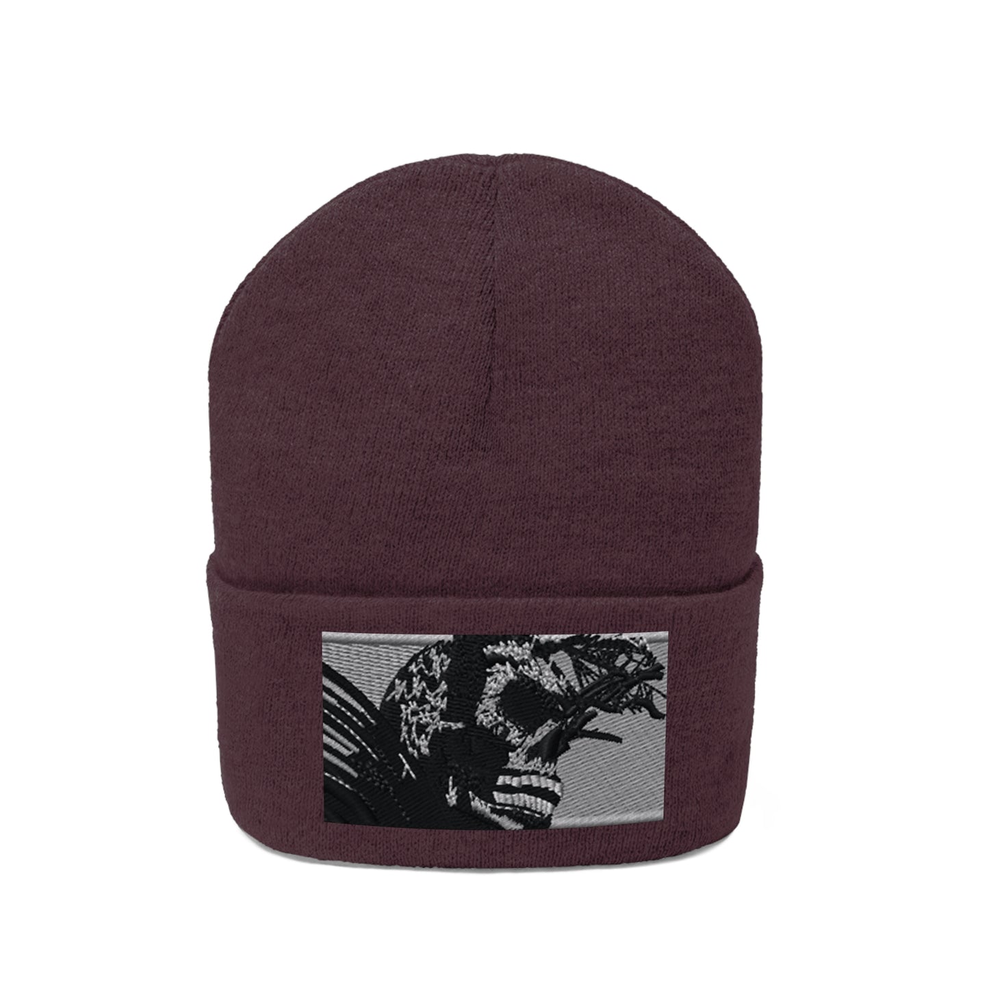 Skull Warrior (b&w) - Unisex Knit Beanie - Fry1Productions