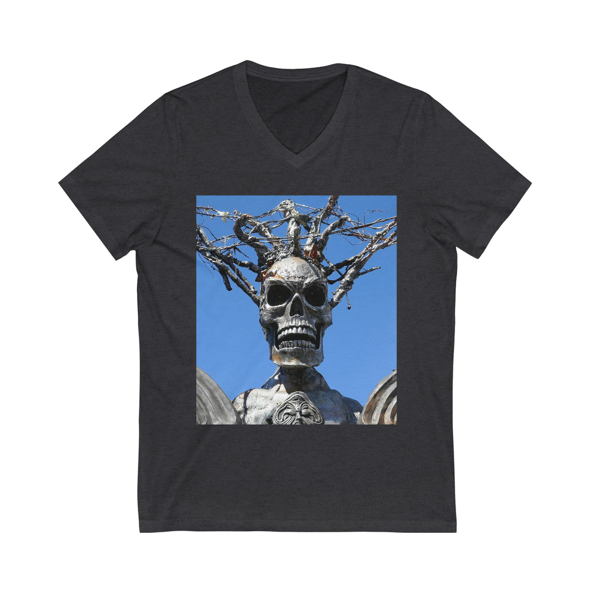 Skull Warrior Stare - Unisex Jersey Short Sleeve V-Neck Tee - Fry1Productions