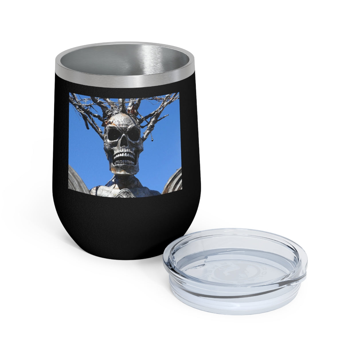 Skull Warrior Stare - 12 oz Insulated Wine Tumbler - Fry1Productions