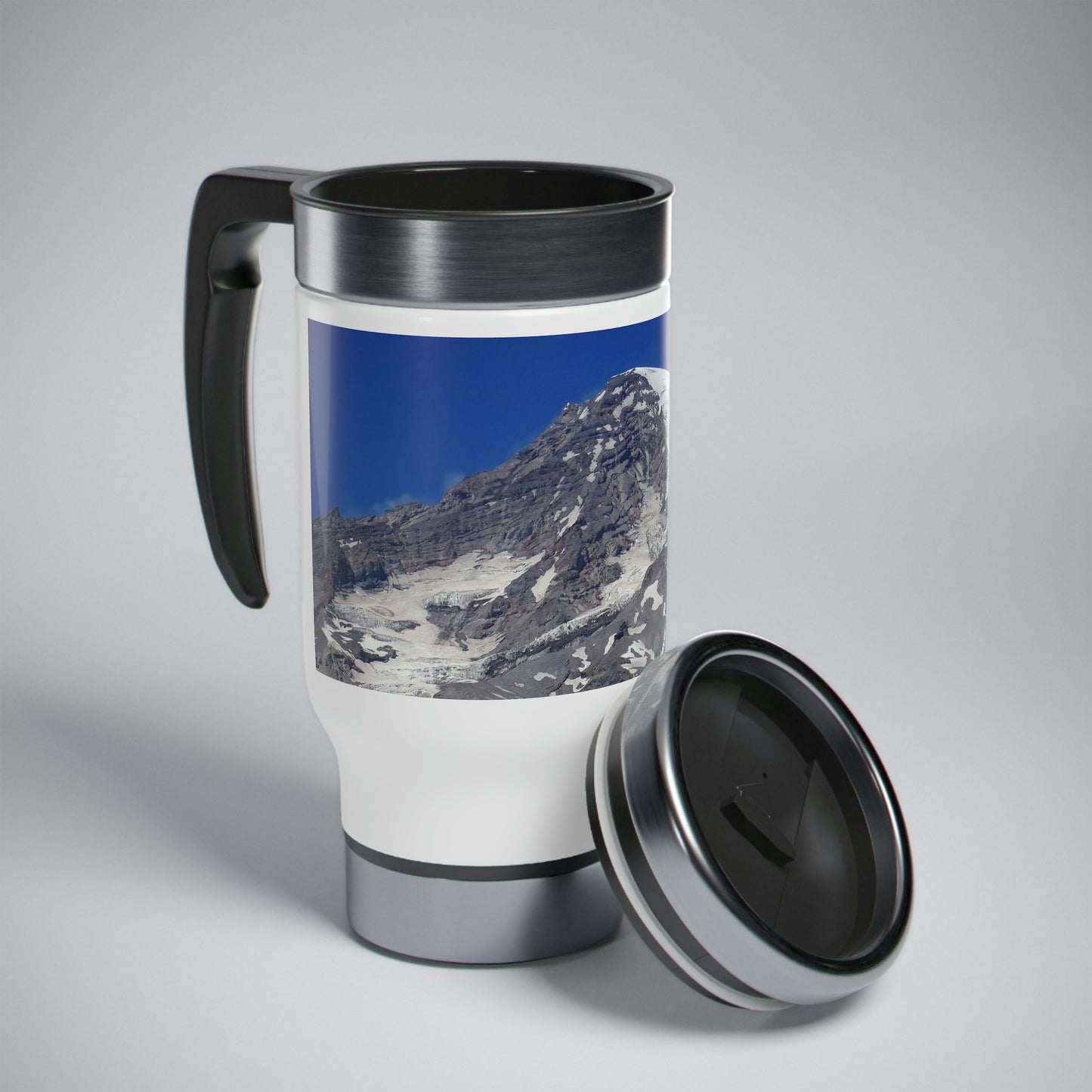 Majestic Mt. Rainier - Stainless Steel Travel Mug with Handle, 14oz - Fry1Productions