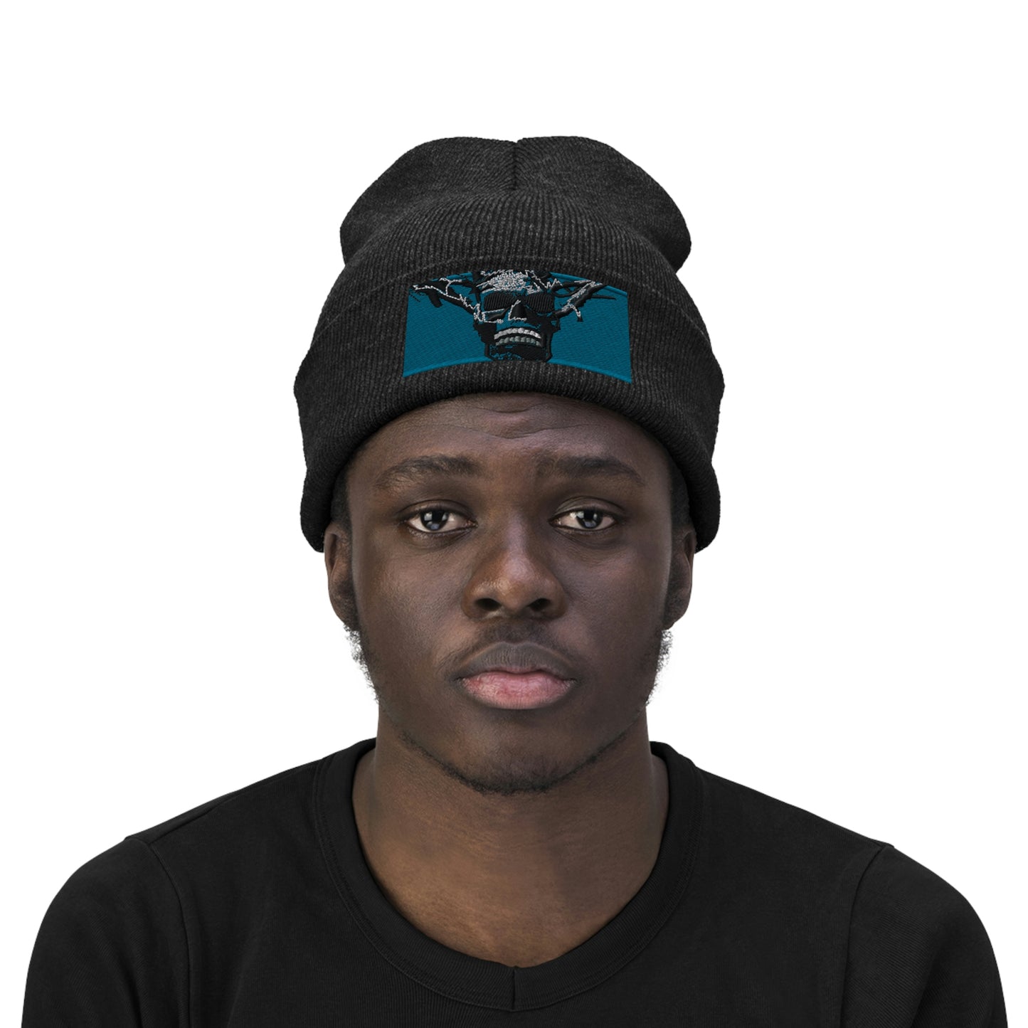 Skull Warrior Stare (color) - Unisex Knit Beanie - Fry1Productions