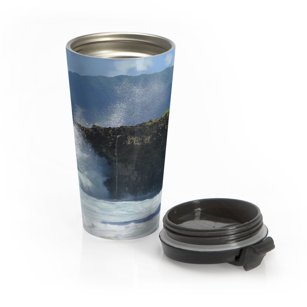 "Rockin Surfer's Rope" - Stainless Steel Travel Mug 15 oz - Fry1Productions