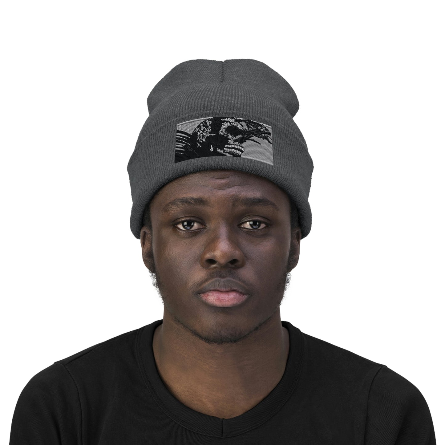 Skull Warrior (b&w) - Unisex Knit Beanie - Fry1Productions