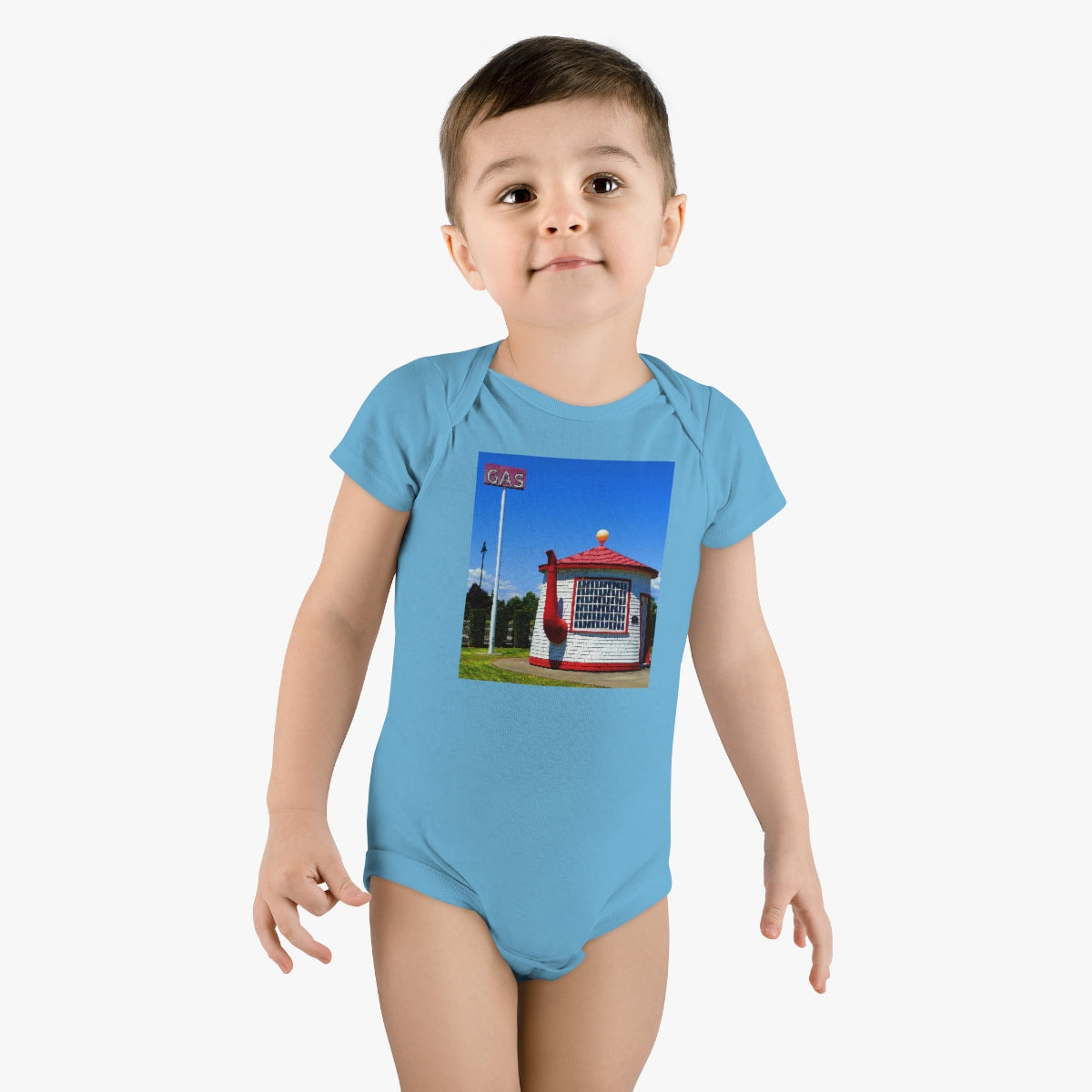 Historic Teapot Dome Service Station - Baby Short Sleeve Onesie - Fry1Productions