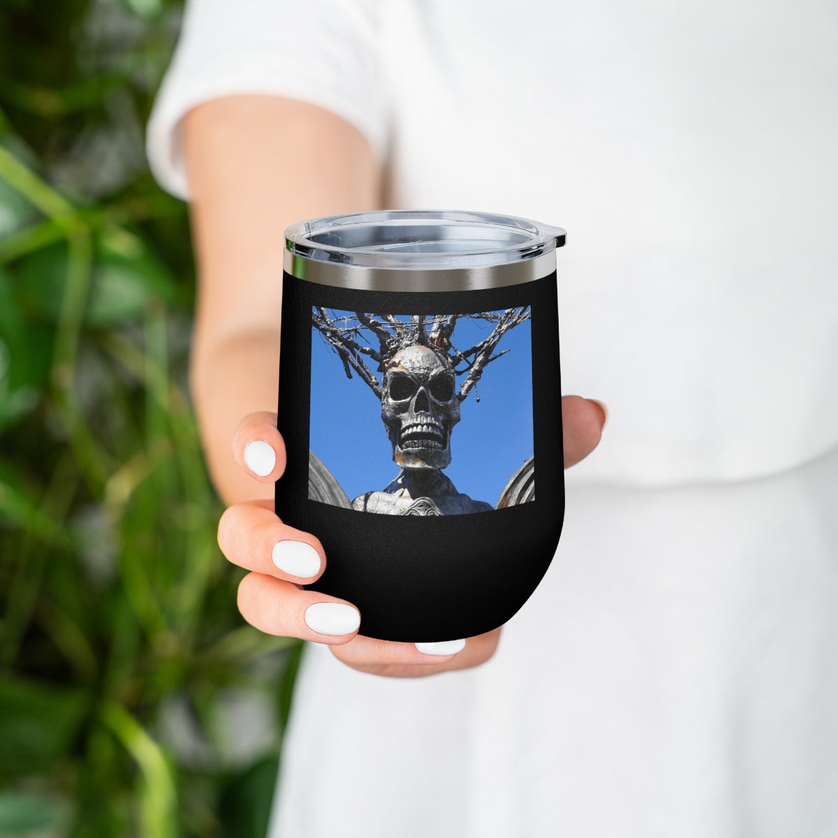 Skull Warrior Stare - 12 oz Insulated Wine Tumbler - Fry1Productions