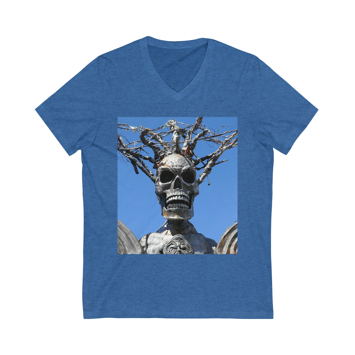 Skull Warrior Stare - Unisex Jersey Short Sleeve V-Neck Tee - Fry1Productions