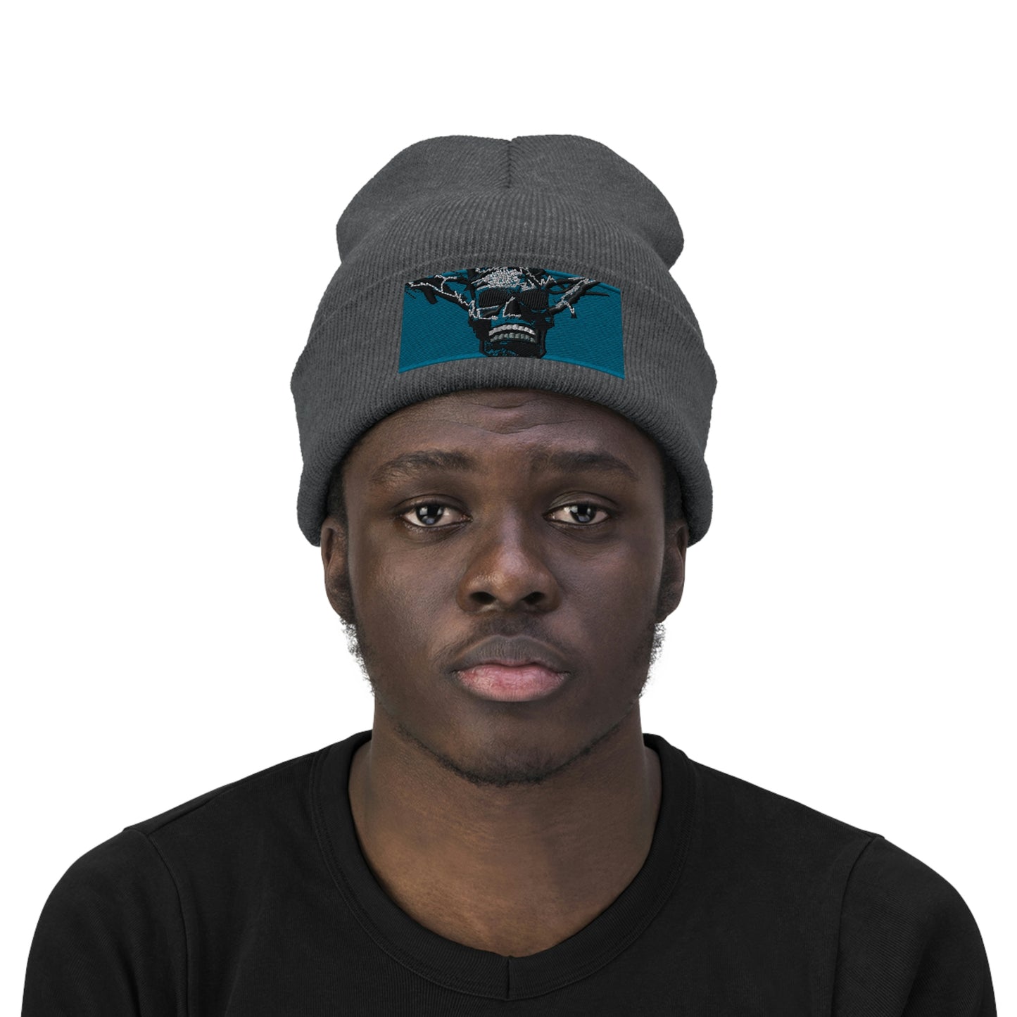Skull Warrior Stare (color) - Unisex Knit Beanie - Fry1Productions
