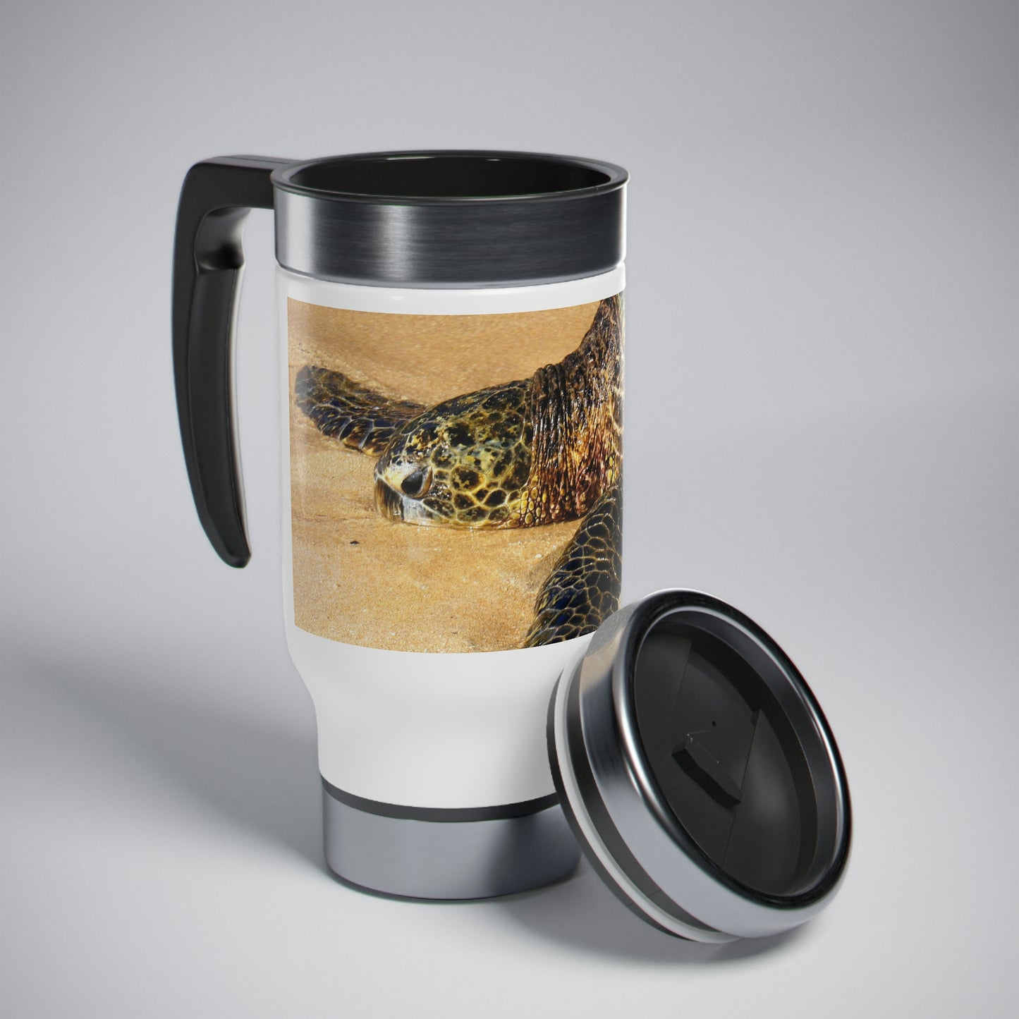 Glistening Journey - Stainless Steel Travel Mug with Handle, 14oz - Fry1Productions