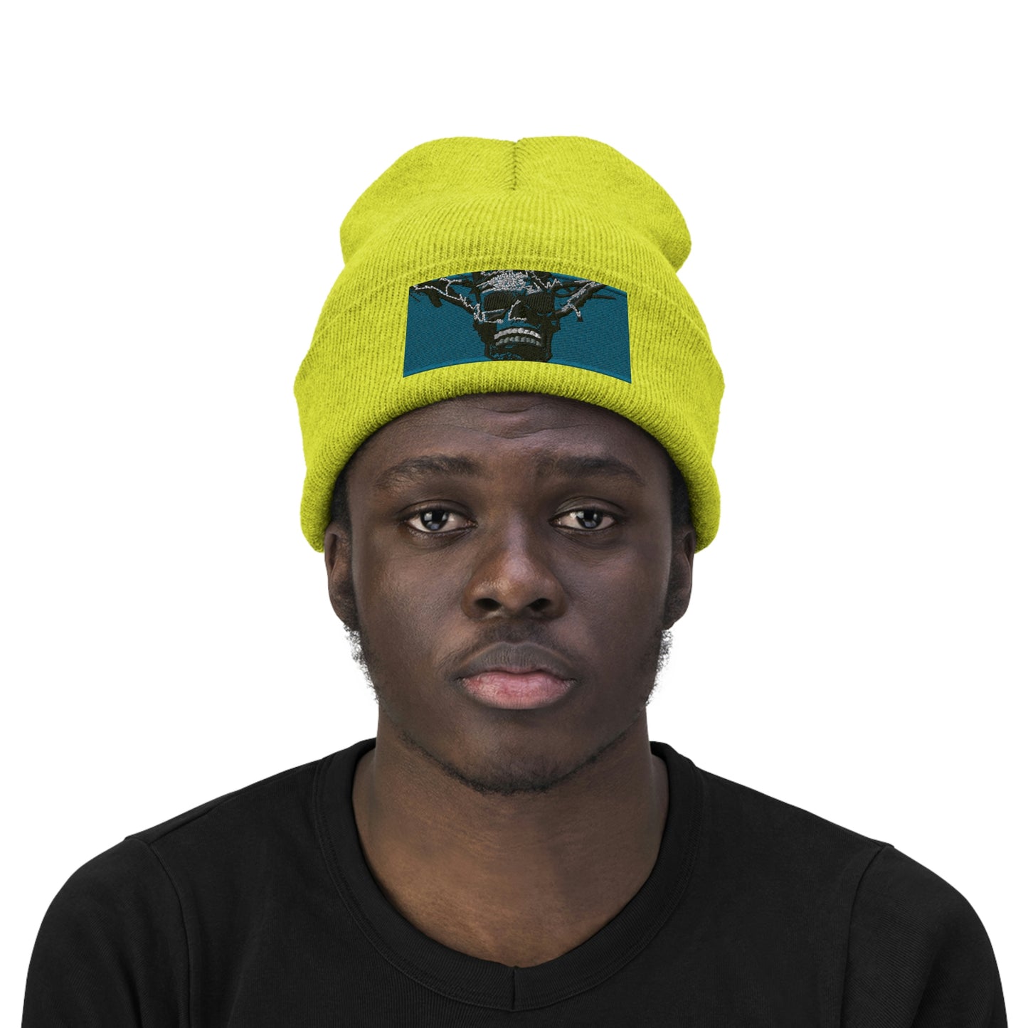 Skull Warrior Stare (color) - Unisex Knit Beanie - Fry1Productions