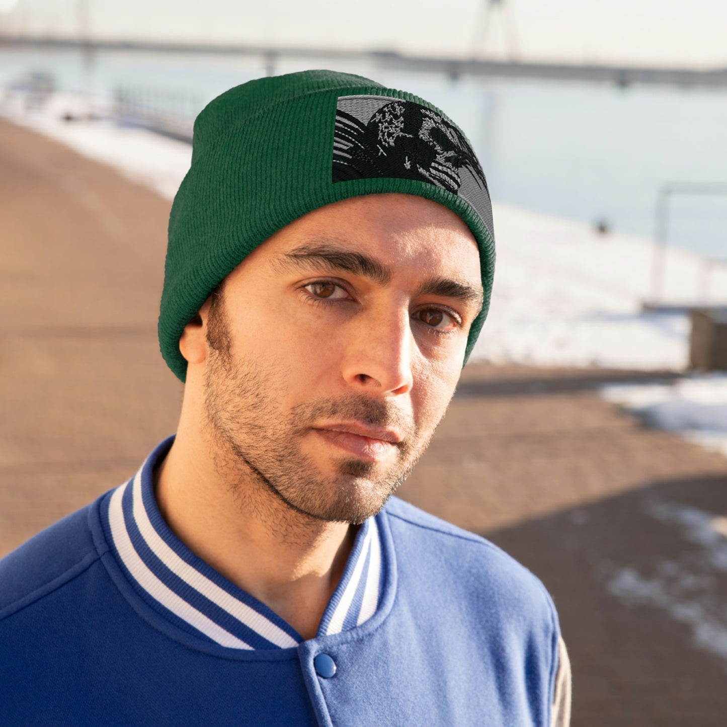 Skull Warrior (b&w) - Unisex Knit Beanie - Fry1Productions