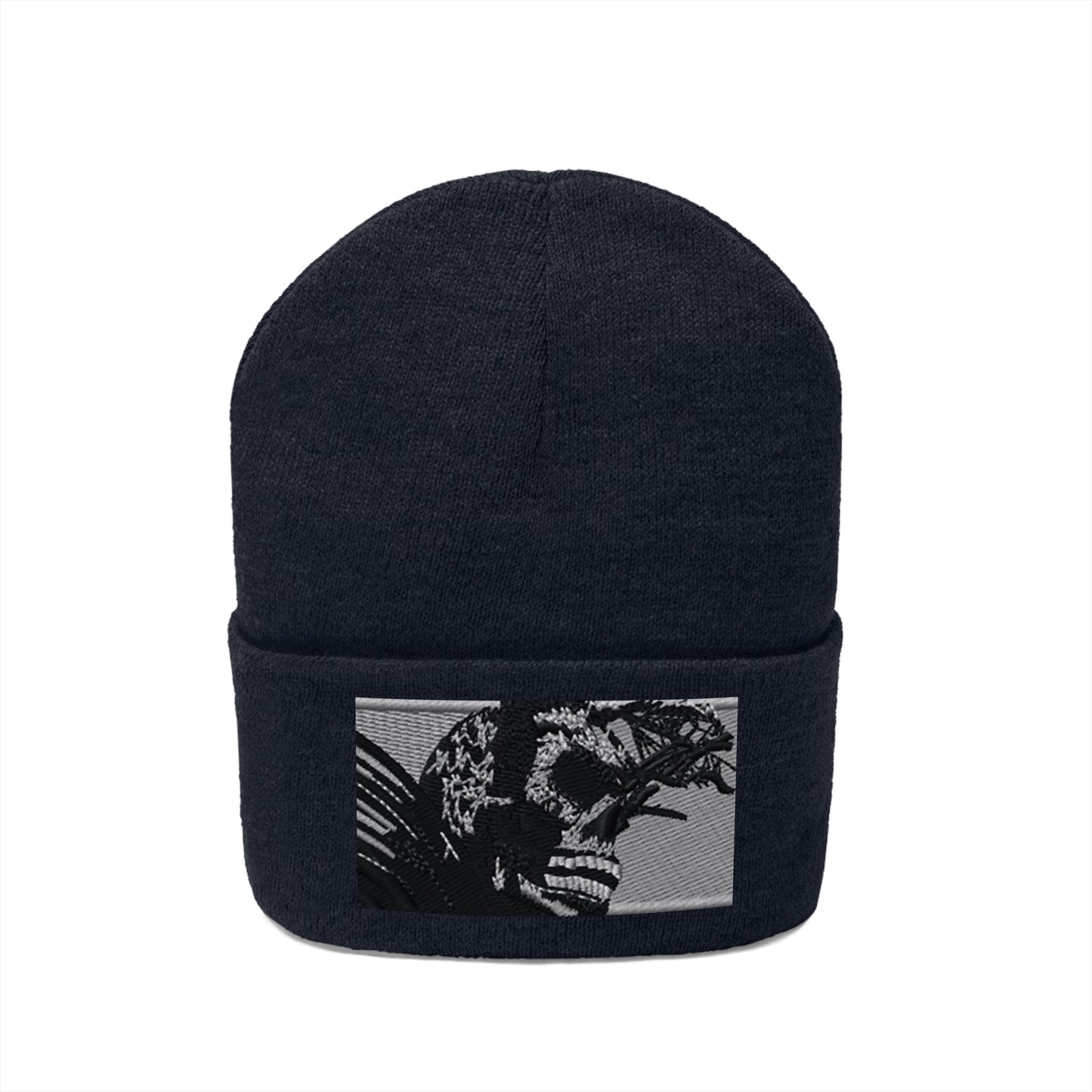 Skull Warrior (b&w) - Unisex Knit Beanie - Fry1Productions