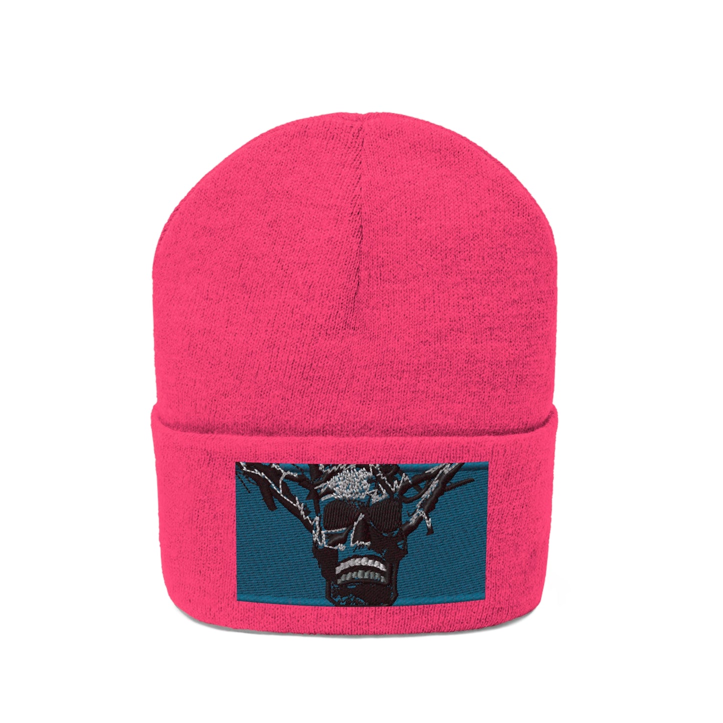 Skull Warrior Stare (color) - Unisex Knit Beanie - Fry1Productions