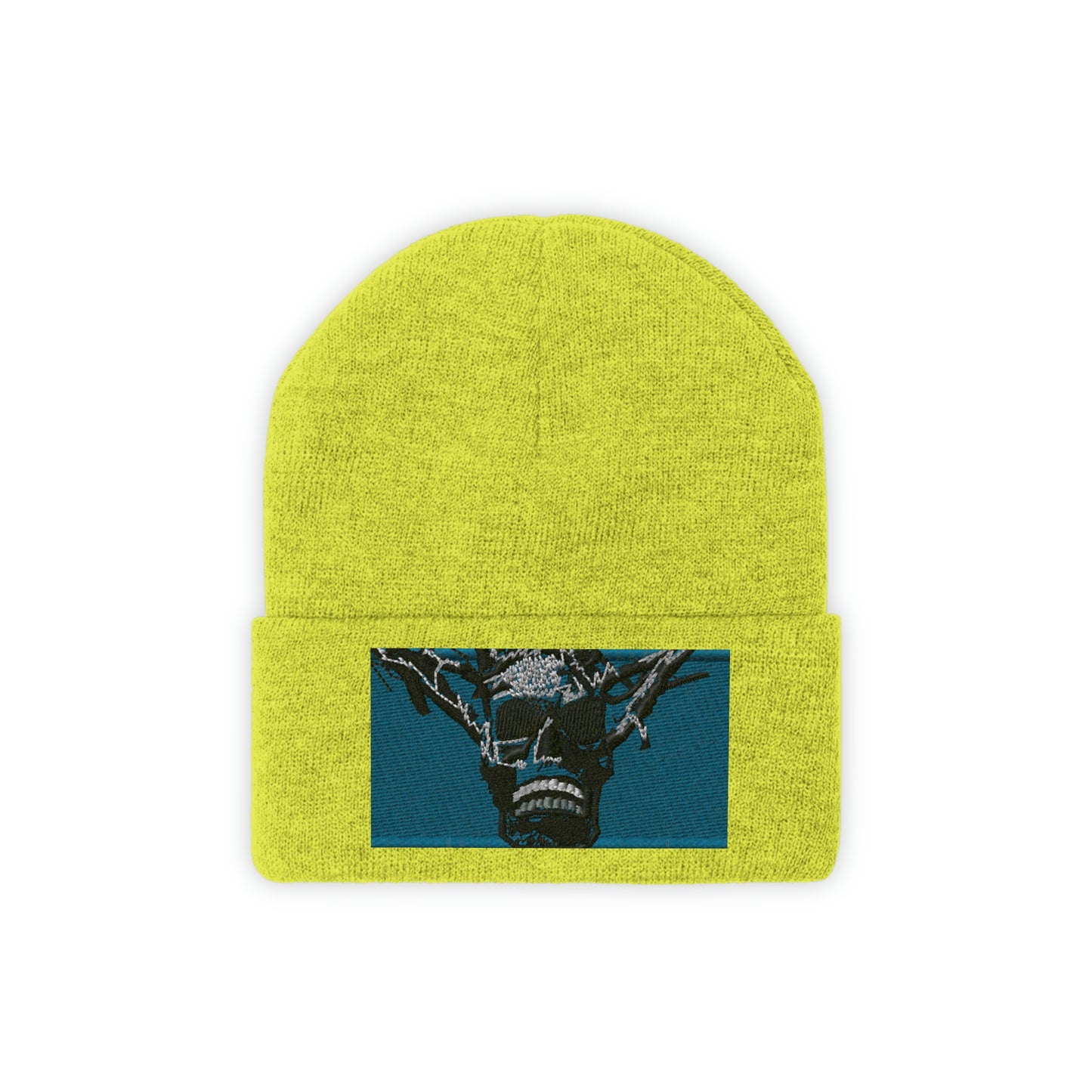 Skull Warrior Stare (color) - Unisex Knit Beanie - Fry1Productions