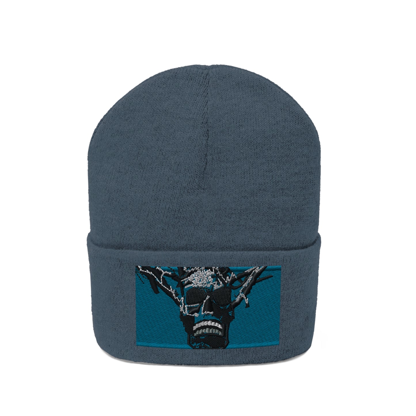 Skull Warrior Stare (color) - Unisex Knit Beanie - Fry1Productions