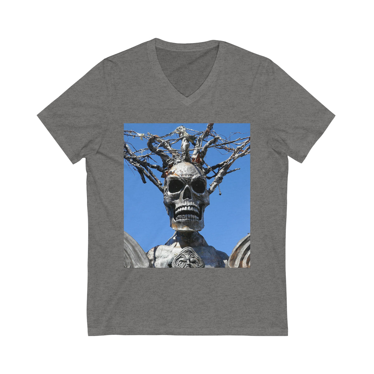 Skull Warrior Stare - Unisex Jersey Short Sleeve V-Neck Tee - Fry1Productions