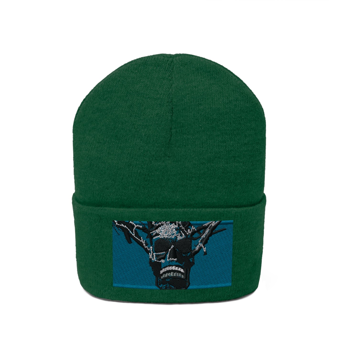 Skull Warrior Stare (color) - Unisex Knit Beanie - Fry1Productions