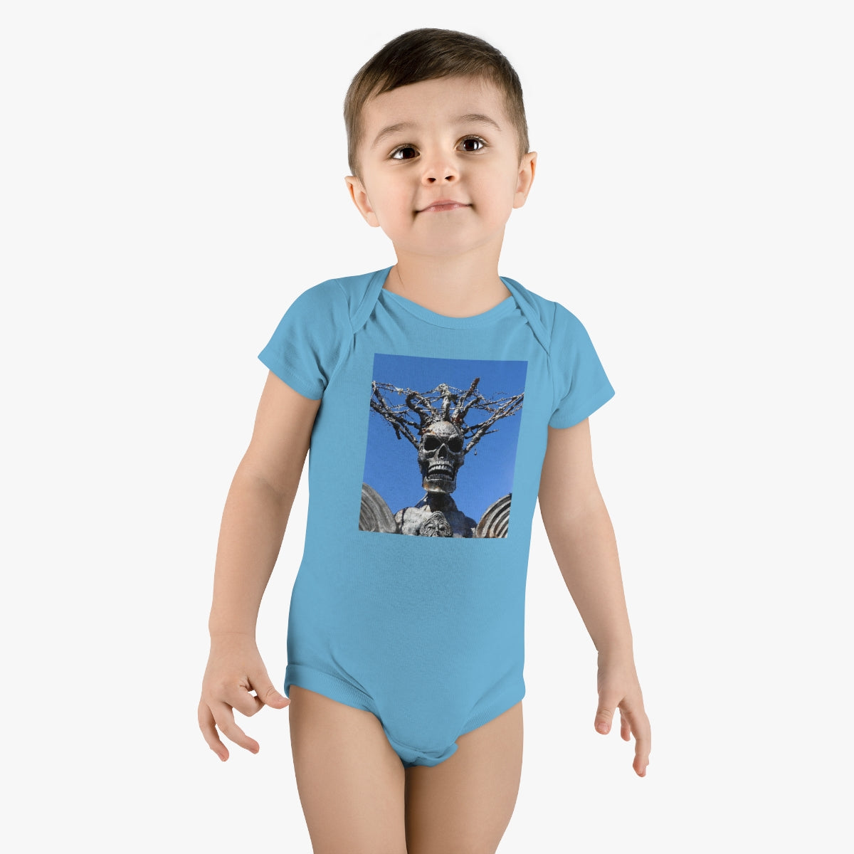 Skull Warrior Stare - Baby Short Sleeve Onesie - Fry1Productions