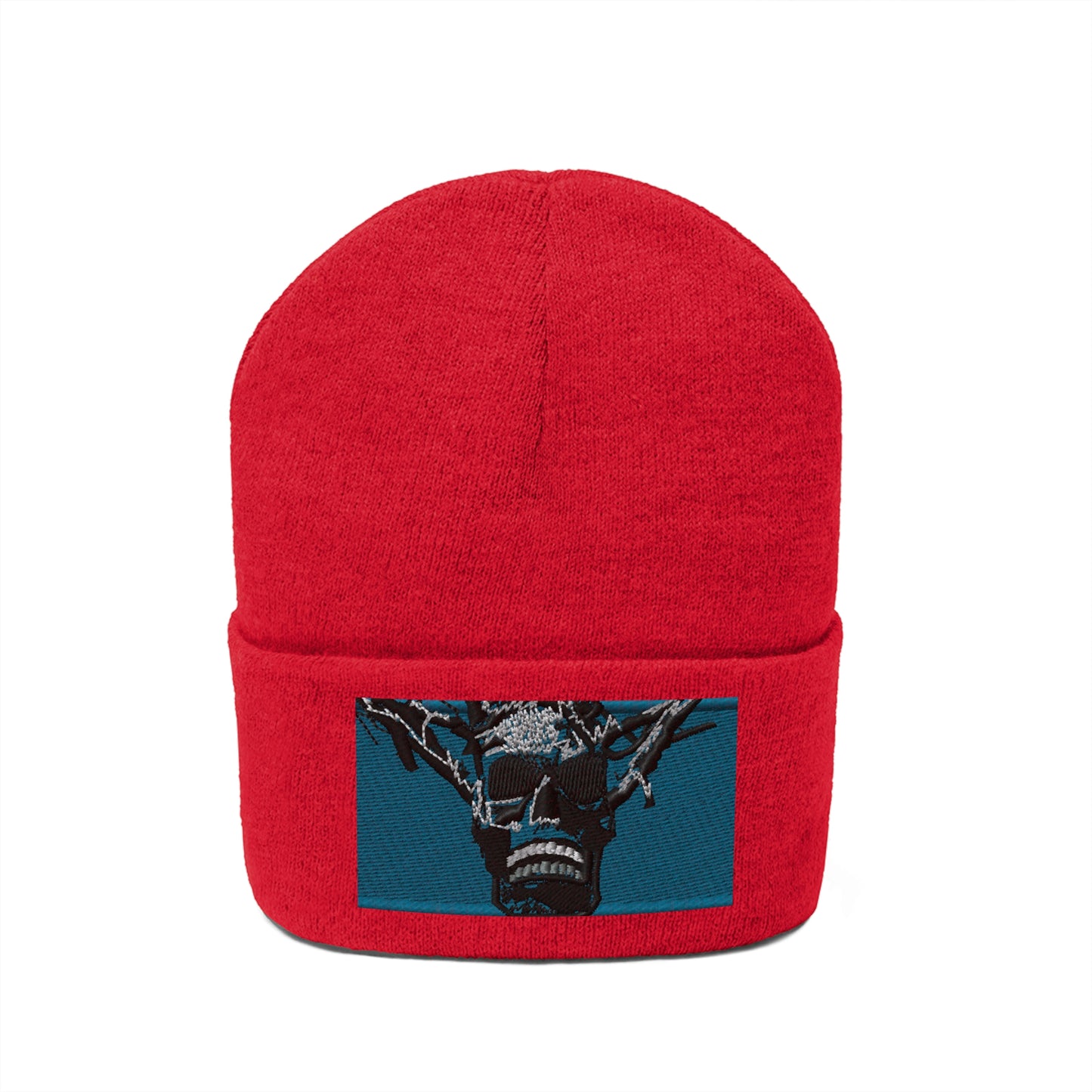 Skull Warrior Stare (color) - Unisex Knit Beanie - Fry1Productions