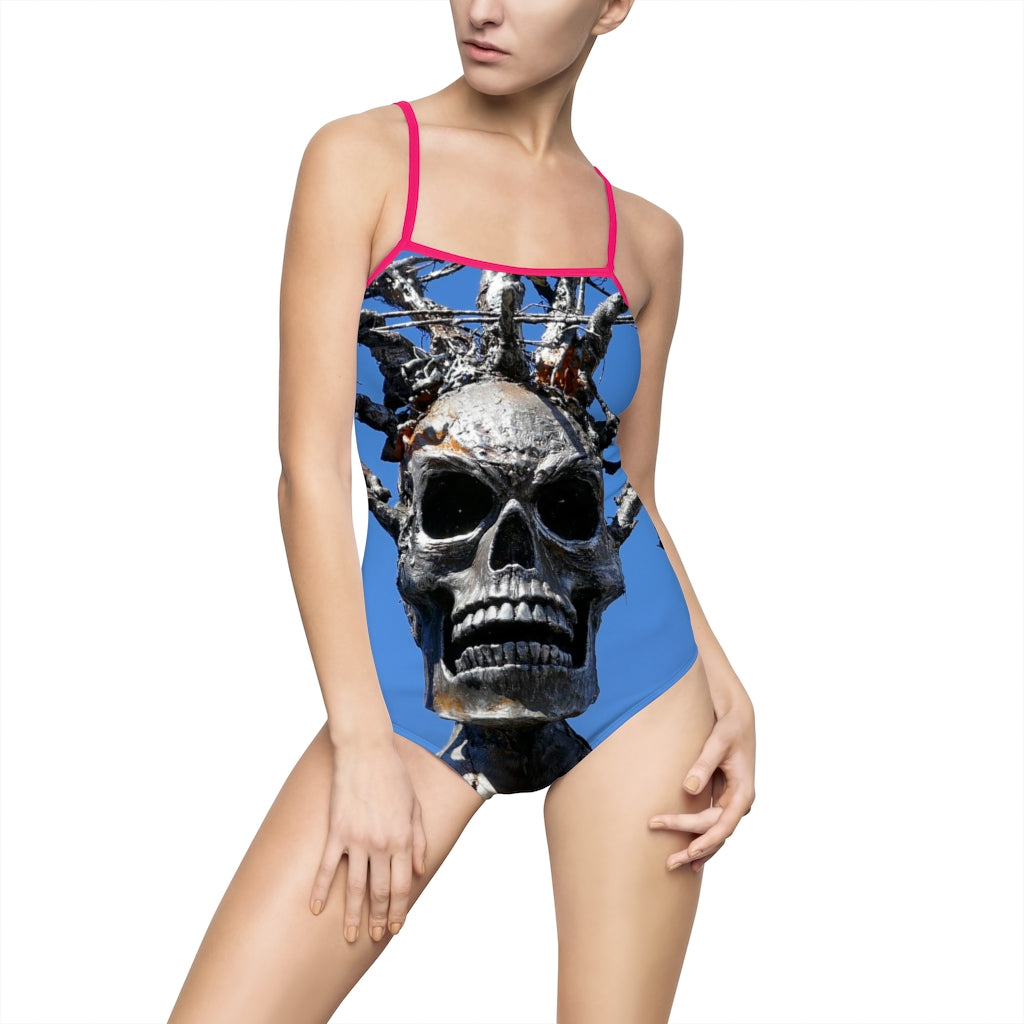 "Skull Warrior Stare" - Women's One-Piece Swimsuit - Fry1Productions