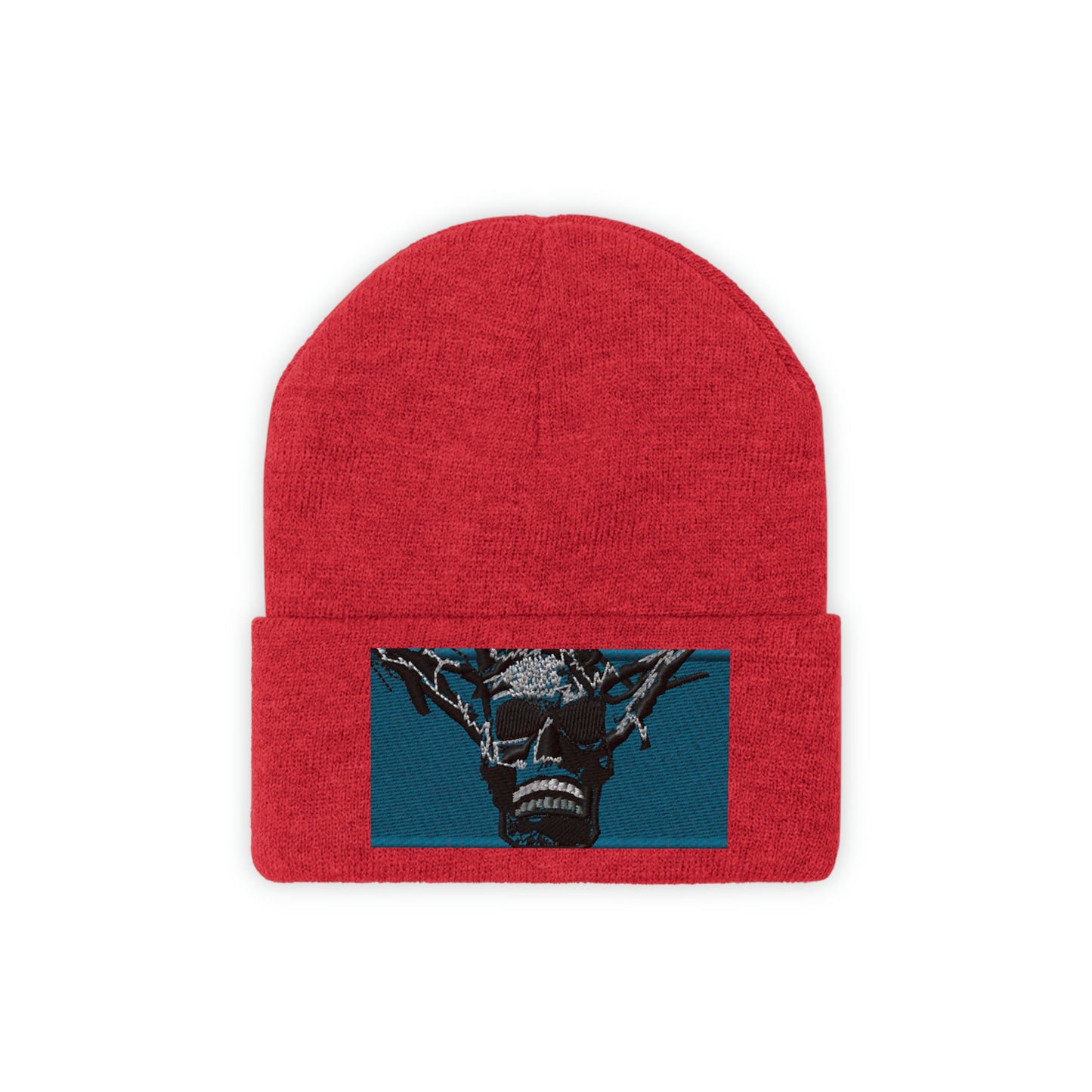 Skull Warrior Stare (color) - Unisex Knit Beanie - Fry1Productions