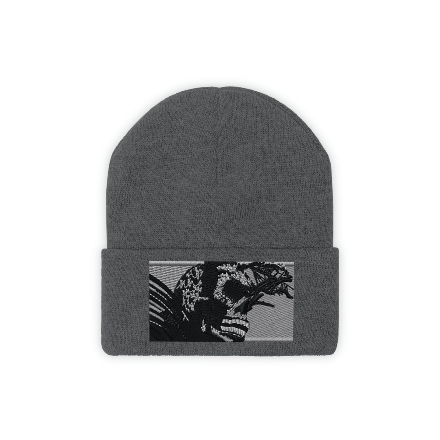 Skull Warrior (b&w) - Unisex Knit Beanie - Fry1Productions
