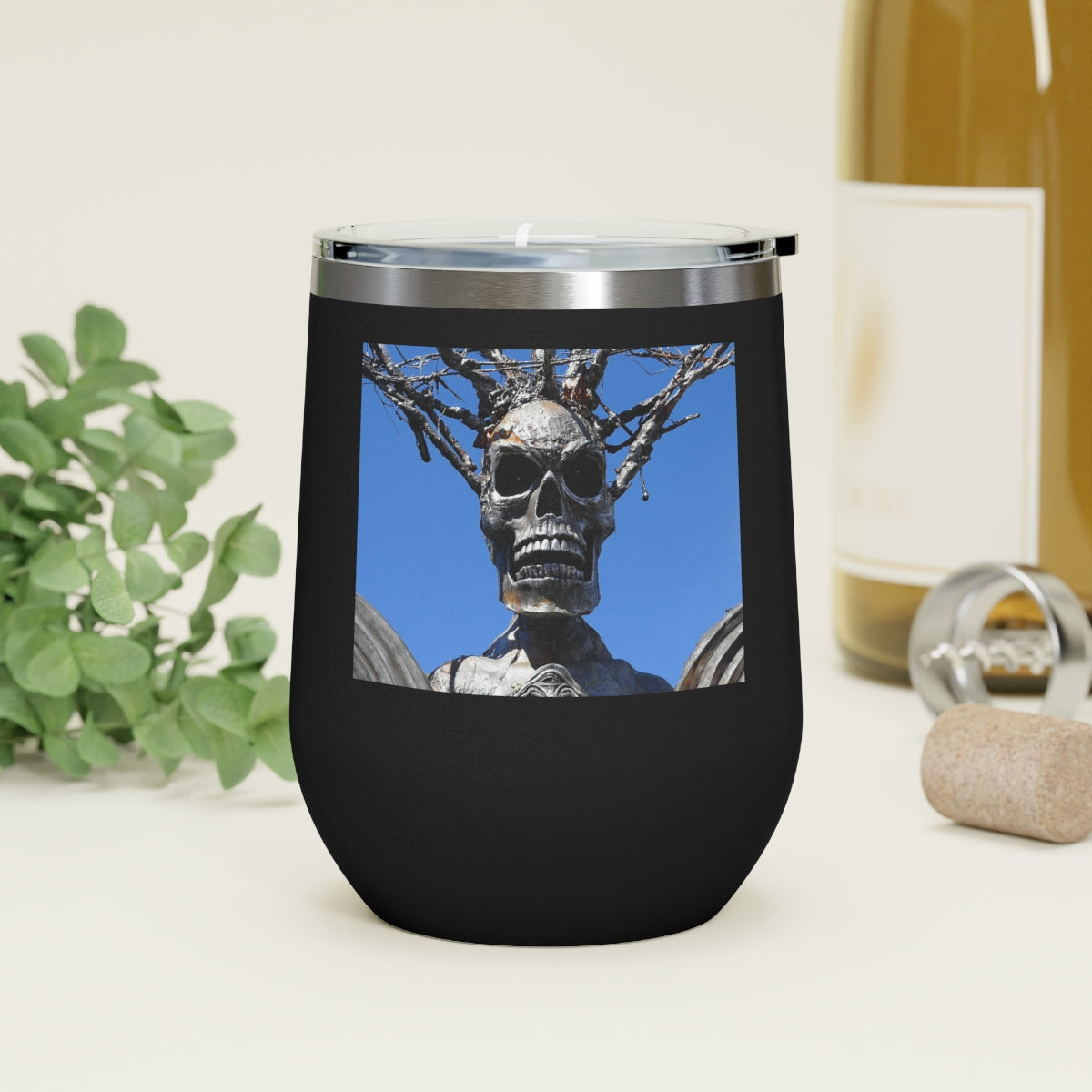 Skull Warrior Stare - 12 oz Insulated Wine Tumbler - Fry1Productions
