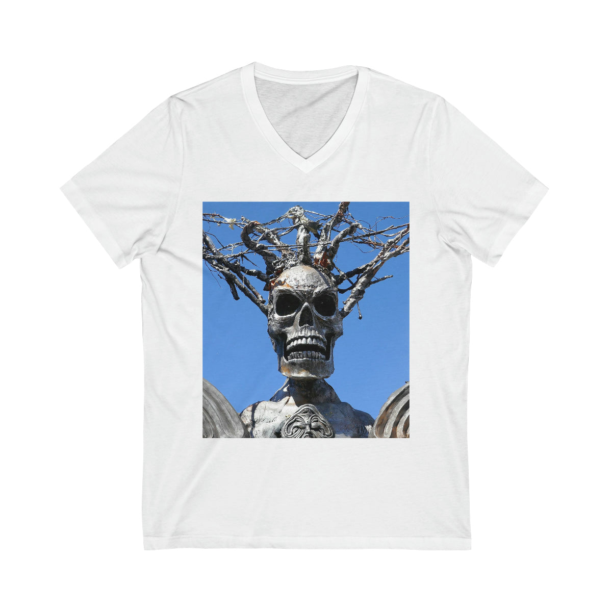 Skull Warrior Stare - Unisex Jersey Short Sleeve V-Neck Tee - Fry1Productions