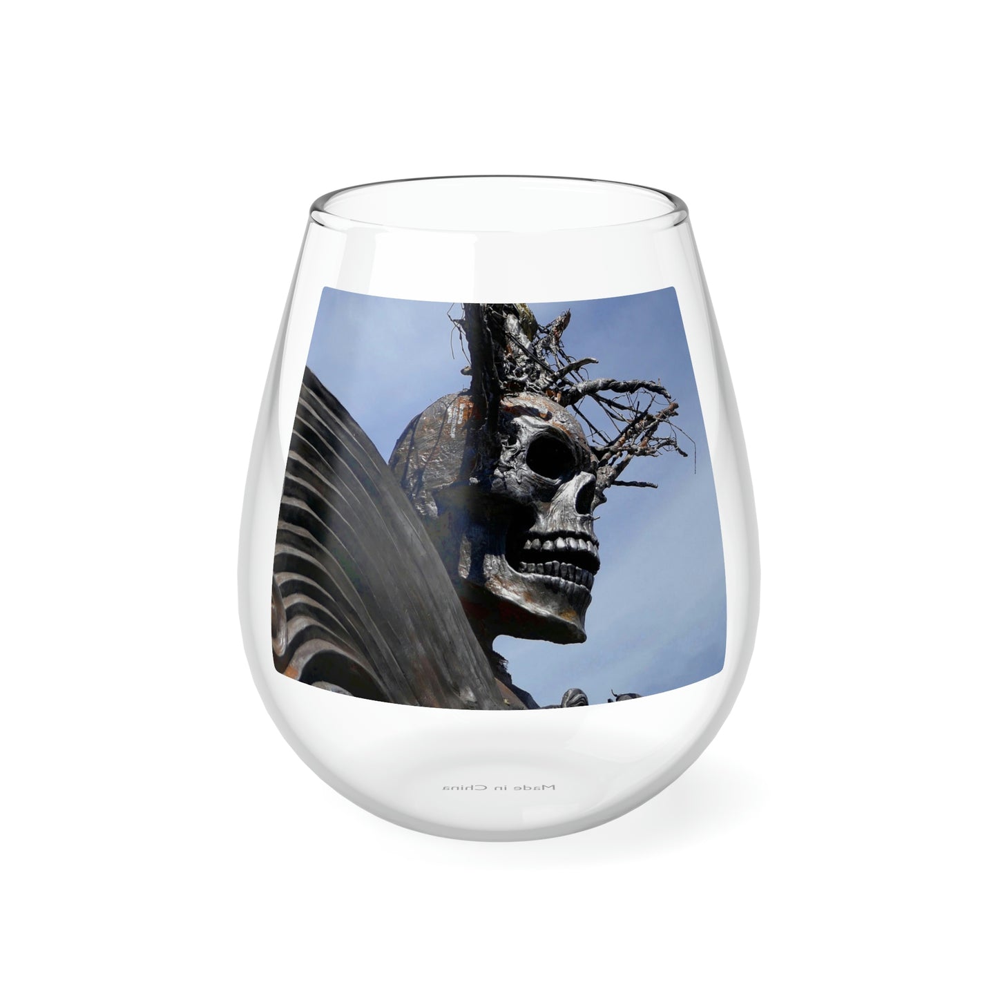 Skull Warrior - Stemless Wine Glass, 11.75 oz - Fry1Productions