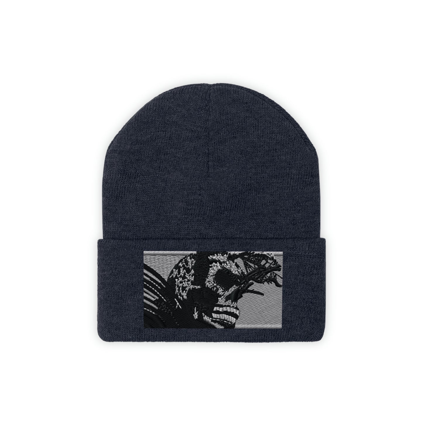 Skull Warrior (b&w) - Unisex Knit Beanie - Fry1Productions