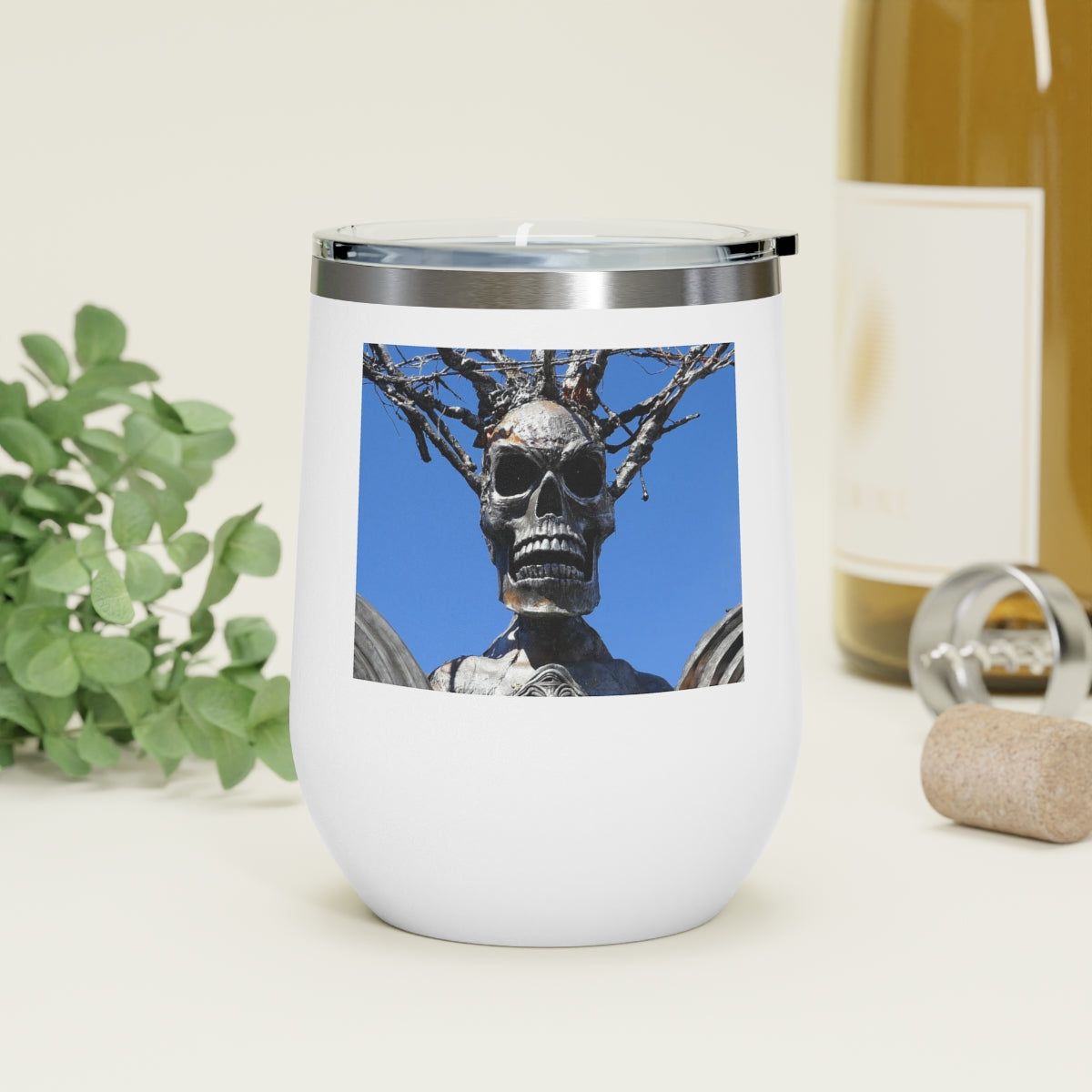 Skull Warrior Stare - 12 oz Insulated Wine Tumbler - Fry1Productions