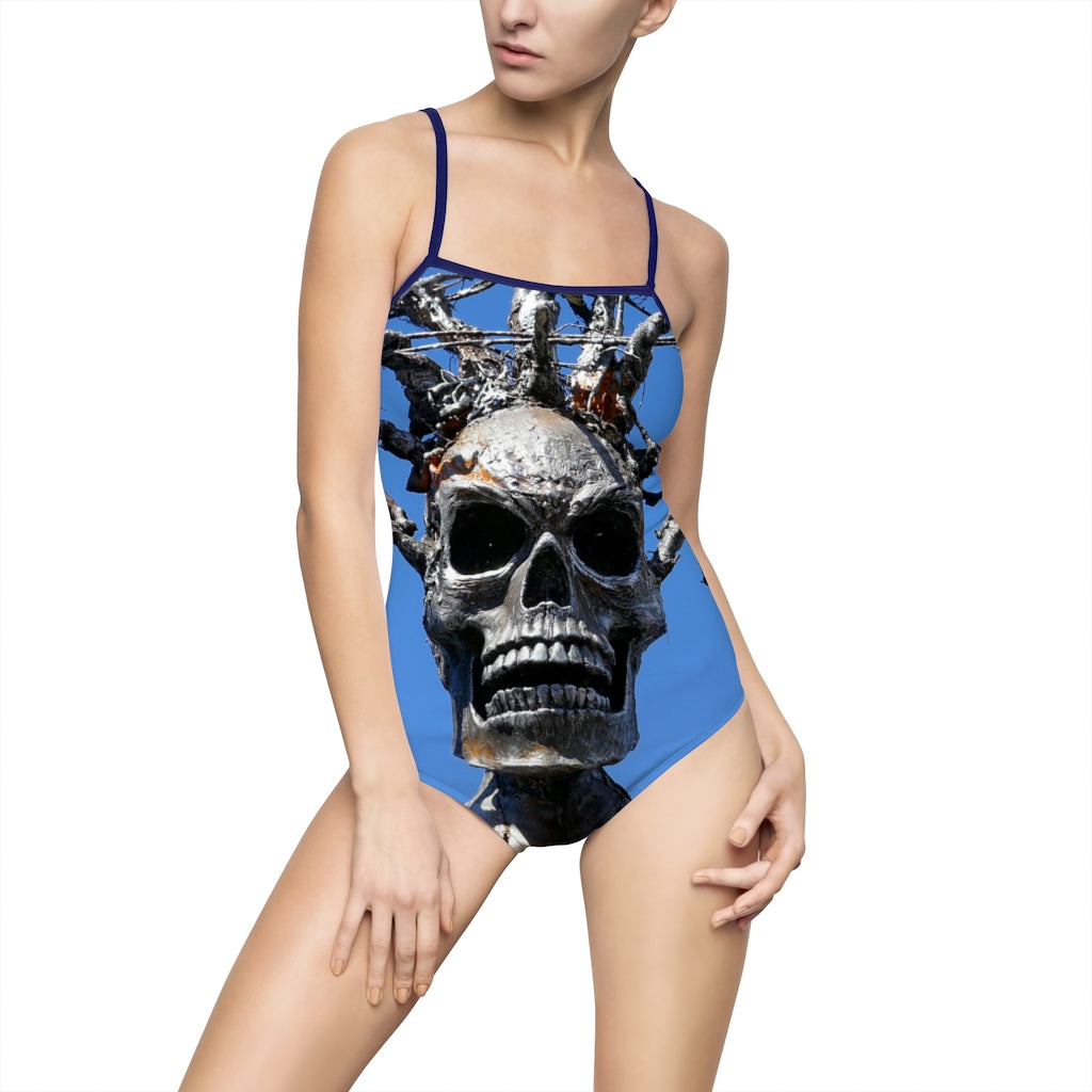 "Skull Warrior Stare" - Women's One-Piece Swimsuit - Fry1Productions