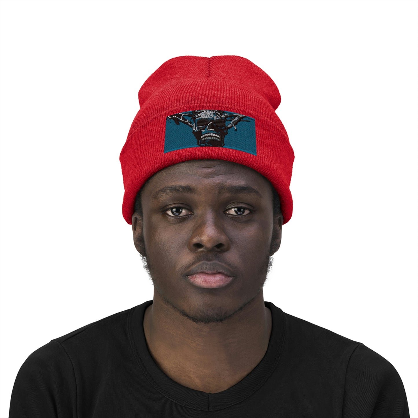 Skull Warrior Stare (color) - Unisex Knit Beanie - Fry1Productions