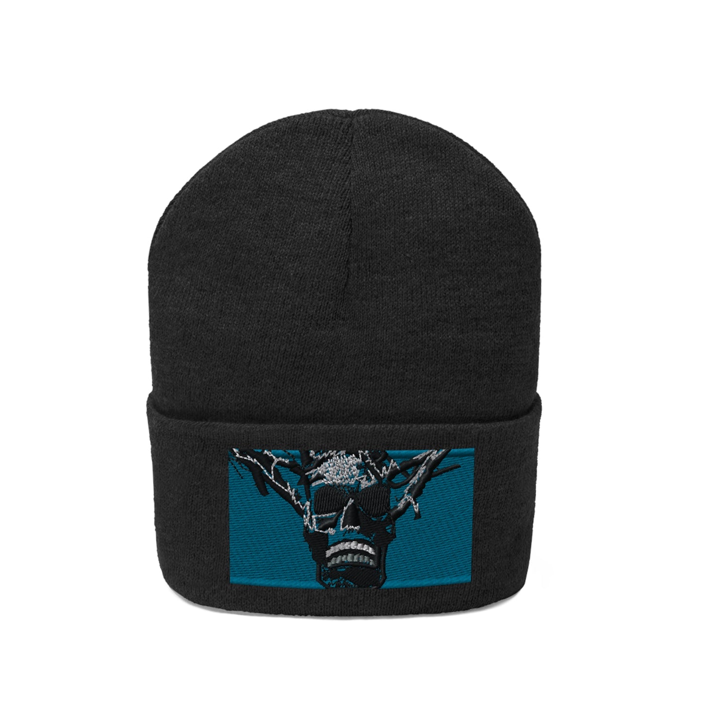 Skull Warrior Stare (color) - Unisex Knit Beanie - Fry1Productions