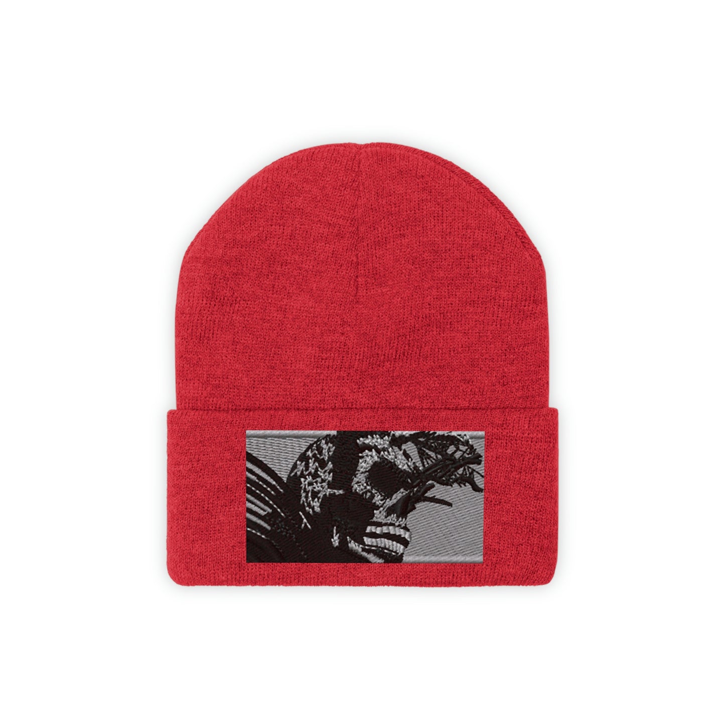 Skull Warrior (b&w) - Unisex Knit Beanie - Fry1Productions