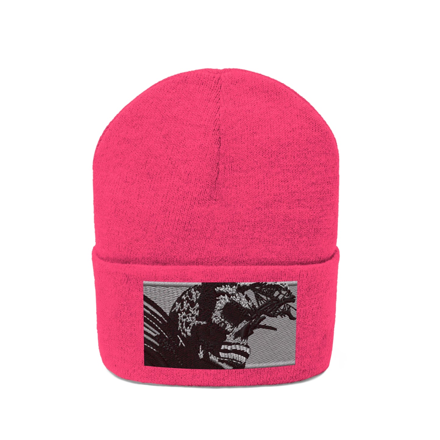 Skull Warrior (b&w) - Unisex Knit Beanie - Fry1Productions