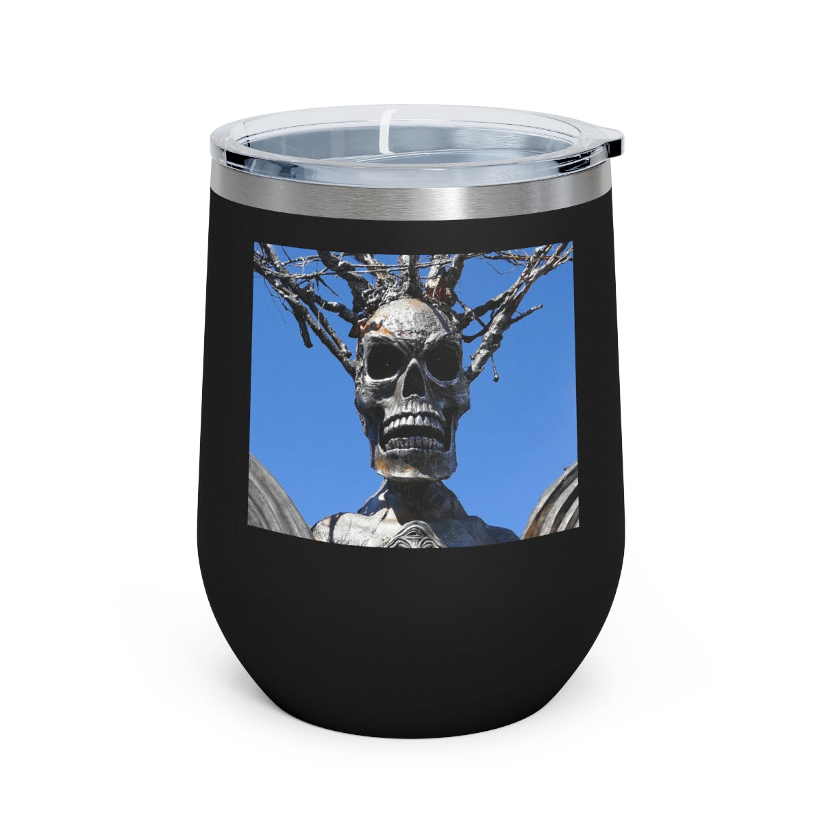 Skull Warrior Stare - 12 oz Insulated Wine Tumbler - Fry1Productions