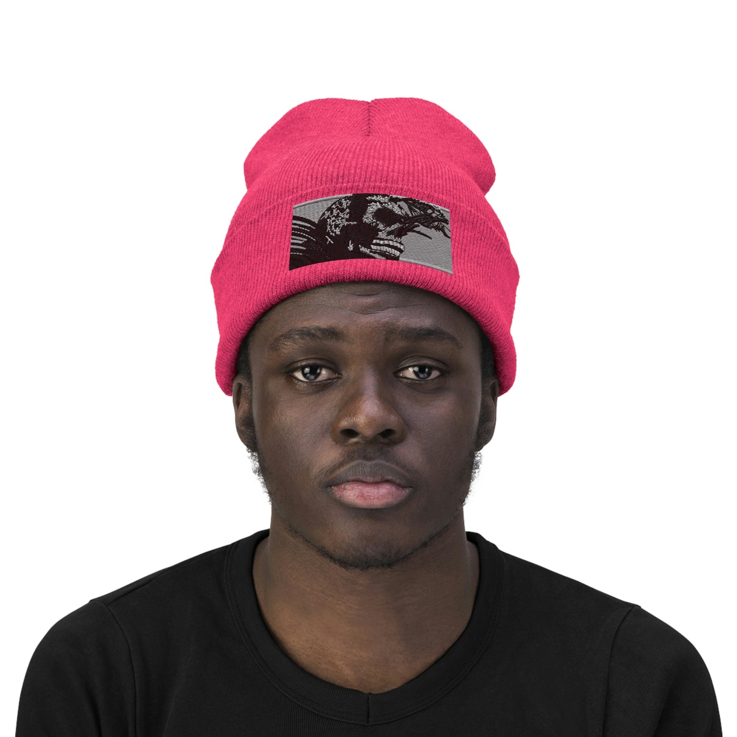 Skull Warrior (b&w) - Unisex Knit Beanie - Fry1Productions