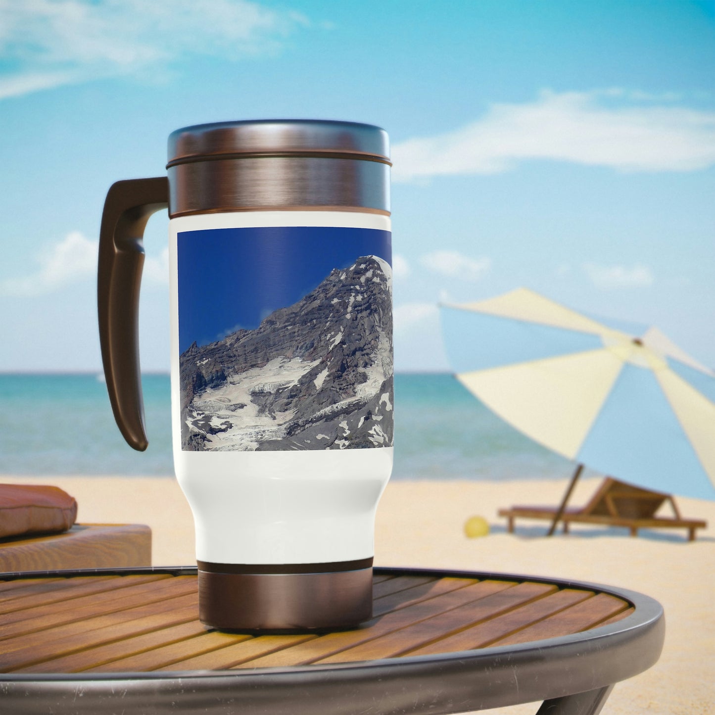 Majestic Mt. Rainier - Stainless Steel Travel Mug with Handle, 14oz - Fry1Productions