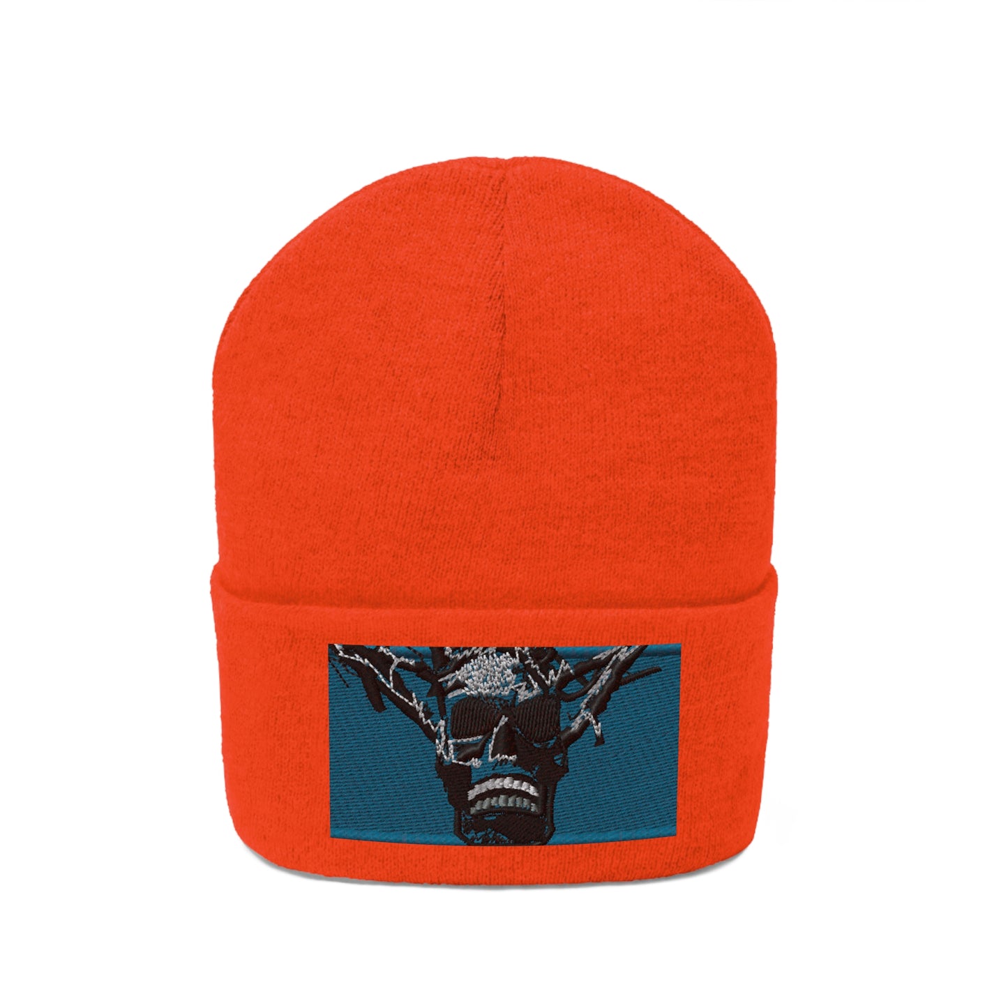 Skull Warrior Stare (color) - Unisex Knit Beanie - Fry1Productions