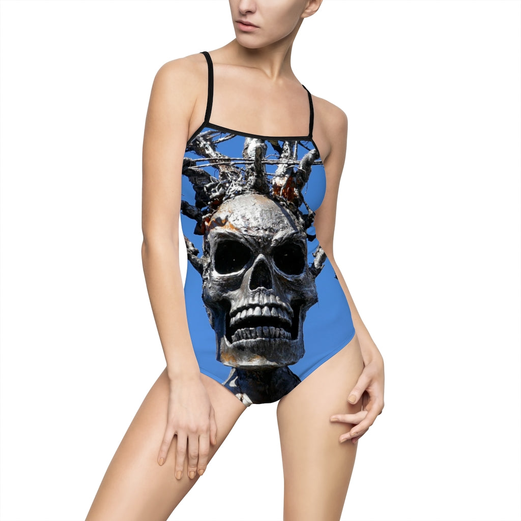 "Skull Warrior Stare" - Women's One-Piece Swimsuit - Fry1Productions