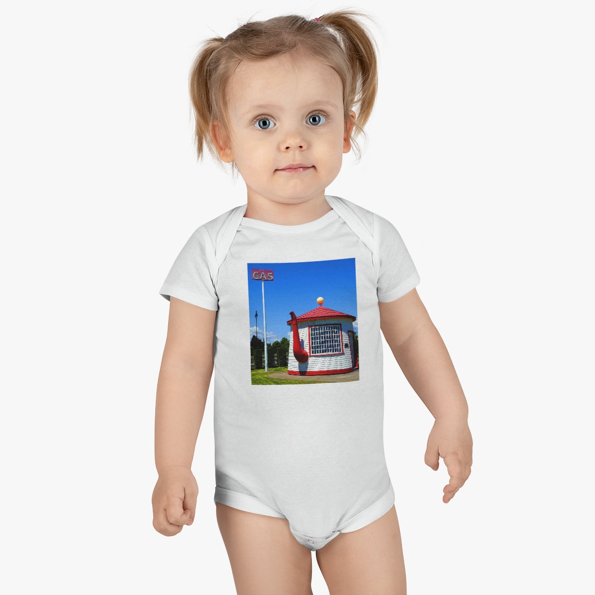 Historic Teapot Dome Service Station - Baby Short Sleeve Onesie - Fry1Productions