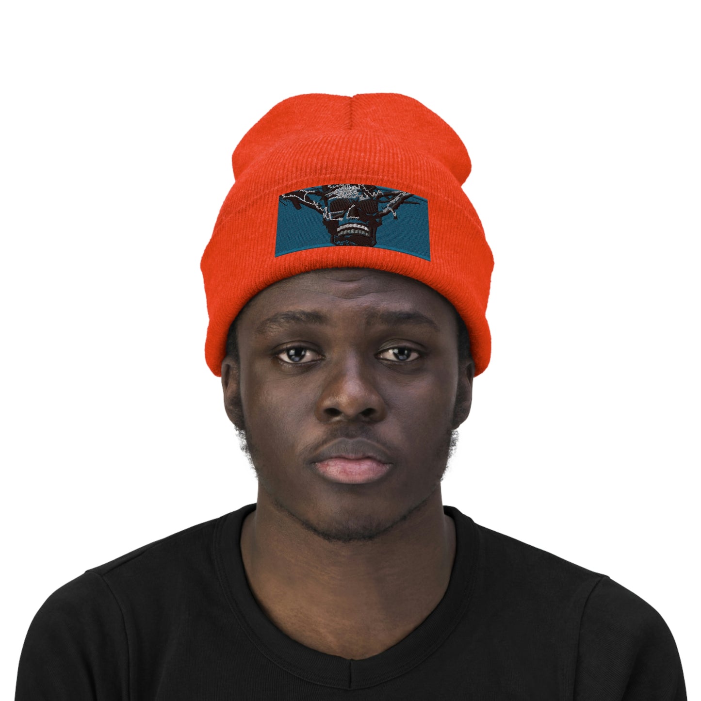 Skull Warrior Stare (color) - Unisex Knit Beanie - Fry1Productions
