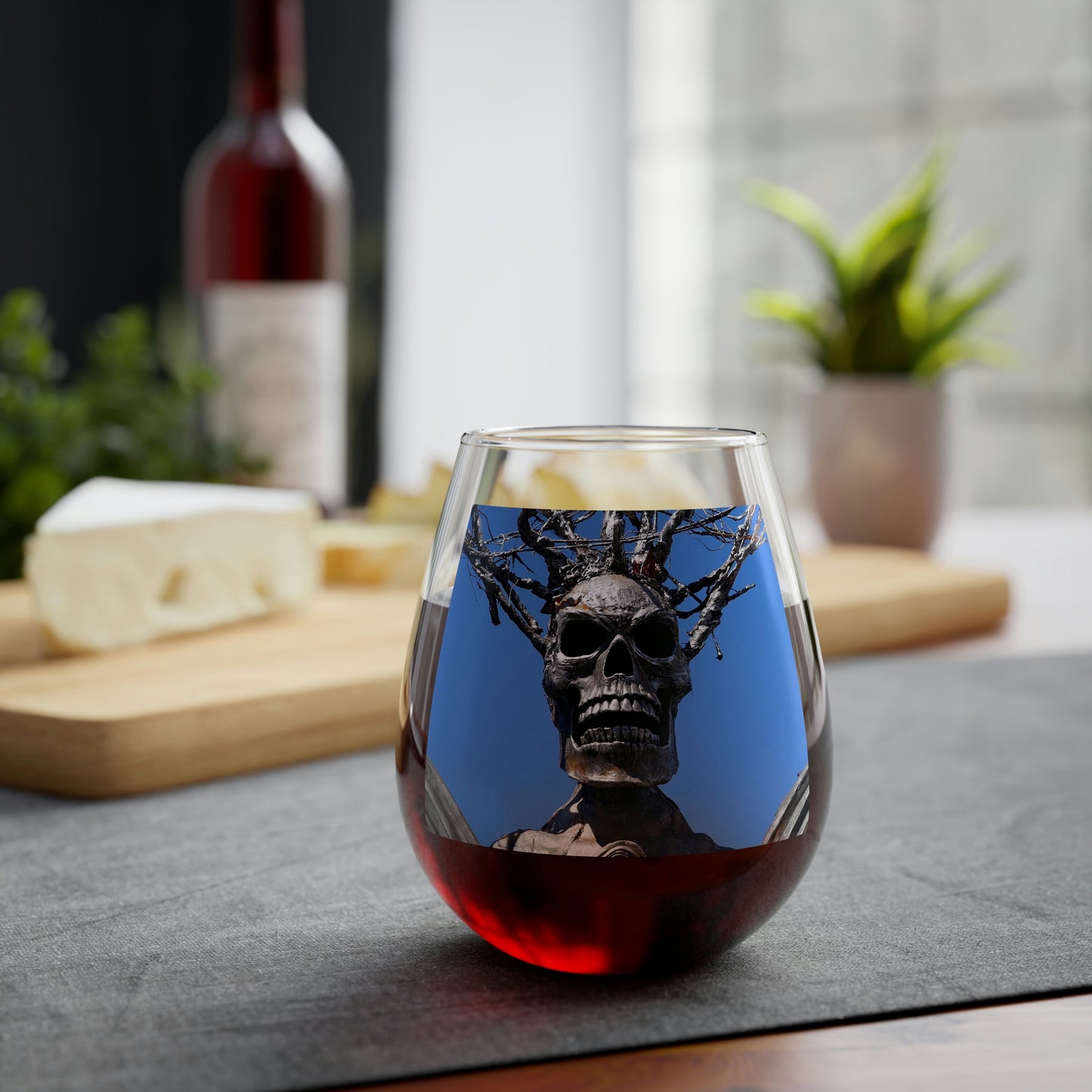 Skull Warrior Stare - Stemless Wine Glass, 11.75 oz - Fry1Productions