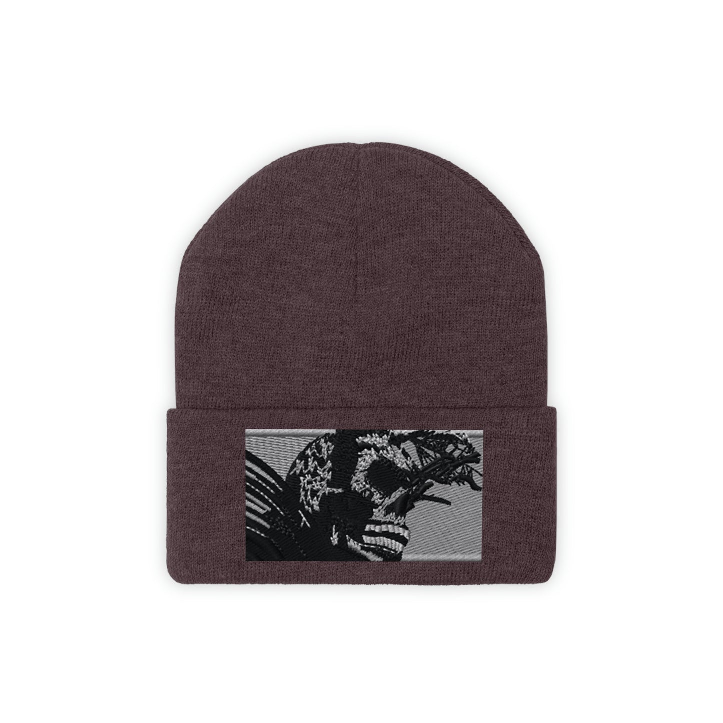 Skull Warrior (b&w) - Unisex Knit Beanie - Fry1Productions