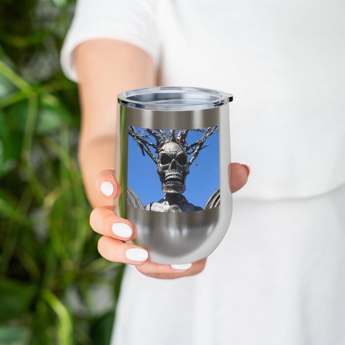 Skull Warrior Stare - 12 oz Insulated Wine Tumbler - Fry1Productions
