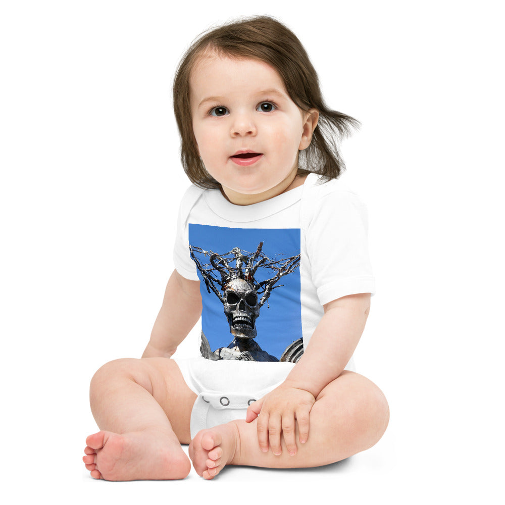 "Skull Warrior Stare" - Baby Short Sleeve One Piece - Fry1Productions