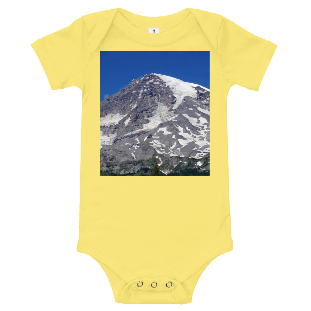 "Majestic Mt. Rainier" - Baby Short Sleeve One Piece - Fry1Productions