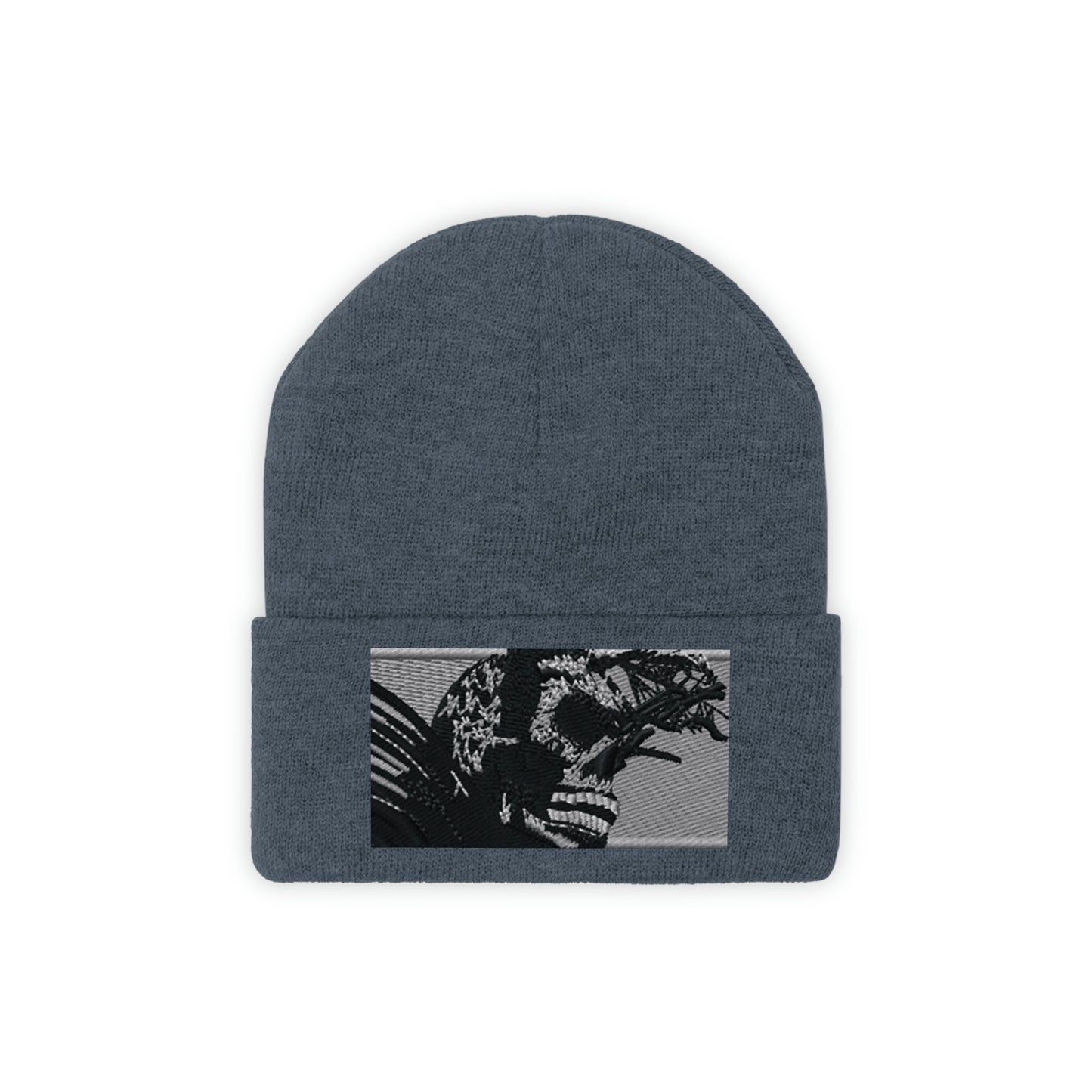 Skull Warrior (b&w) - Unisex Knit Beanie - Fry1Productions